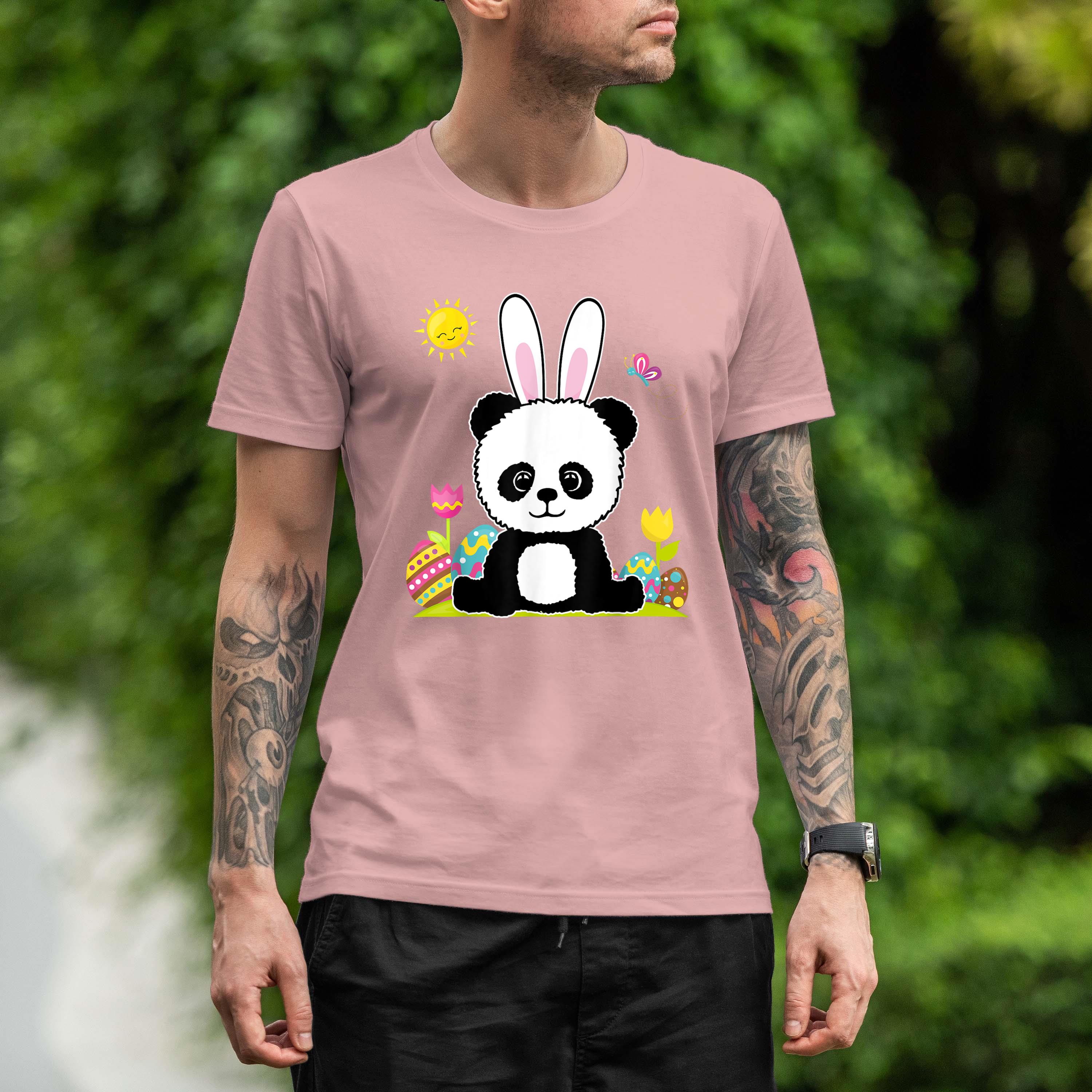 Funny Easter Big Panda Bear With Rabbit Ears And Easter Eggs Shirt 